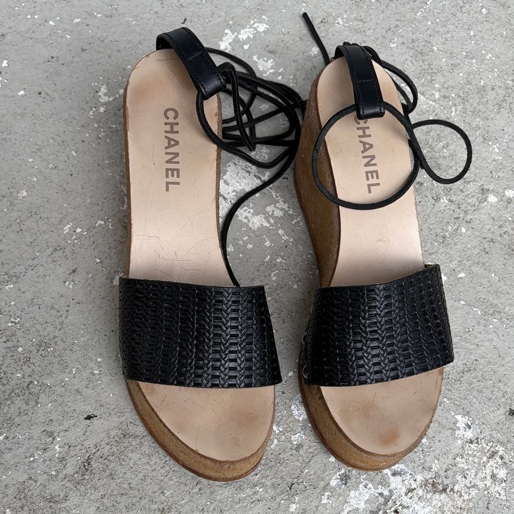 Chanel Woven Crepe Platform sandals